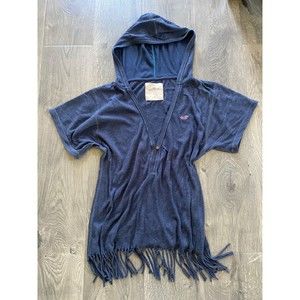 Hollister Navy Blue V-Neck Kimono Tassle Pullover Tunic Hoodie Sweater Top S